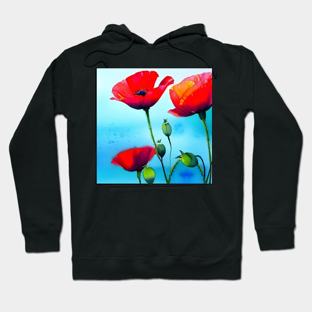 Spring Sky Red Poppy Flowers Digital Art (MD23Mrl001) Hoodie by Maikell Designs